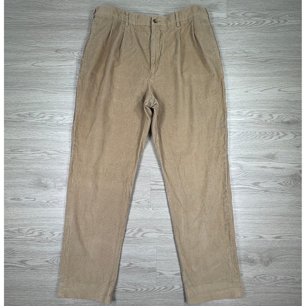 Alan Flusser Mens Pants Pleated Corduroy Tan 38x32 Cotton Straight Leg Chinos